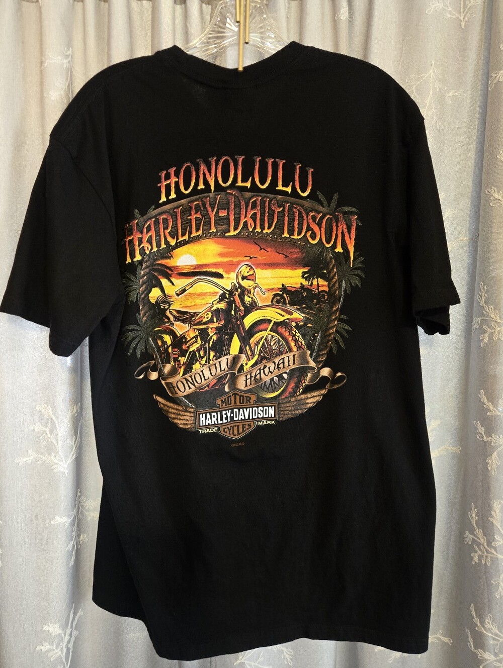 Harley-Davidson Black Honolulu Sunset Motorcycle Mens Size Large